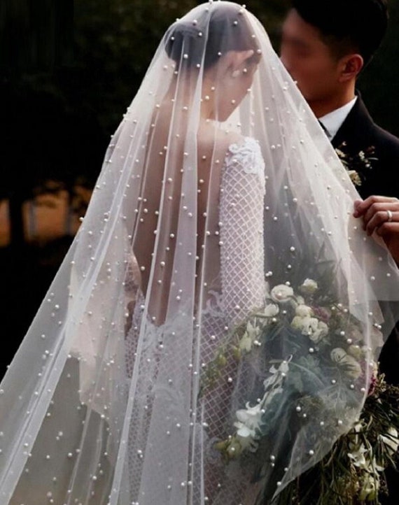 BridesWalking The Pearl Beaded Chloe Blusher Veil