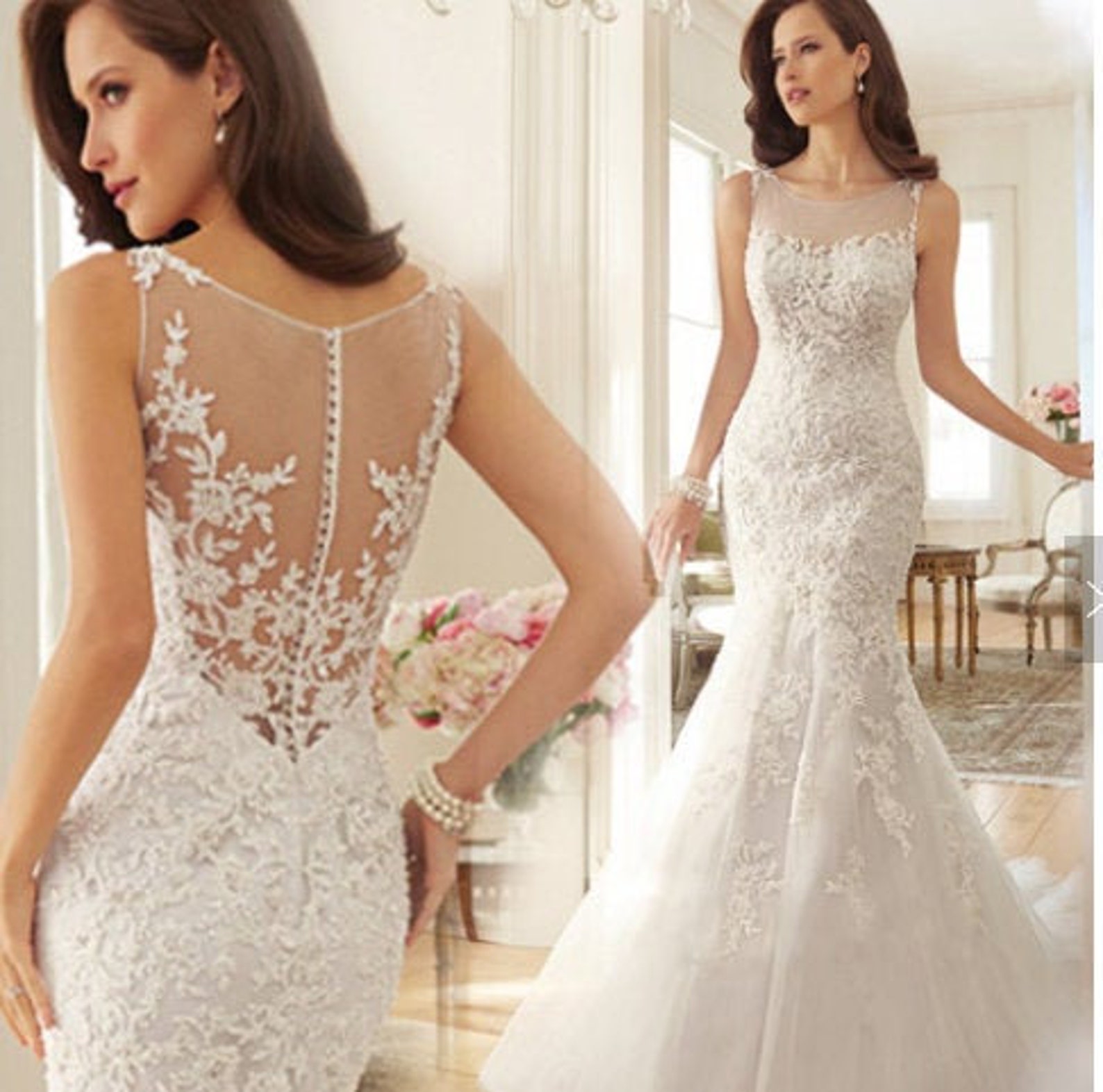 The Exotic Lace Fishtail Wedding Gown Etsy