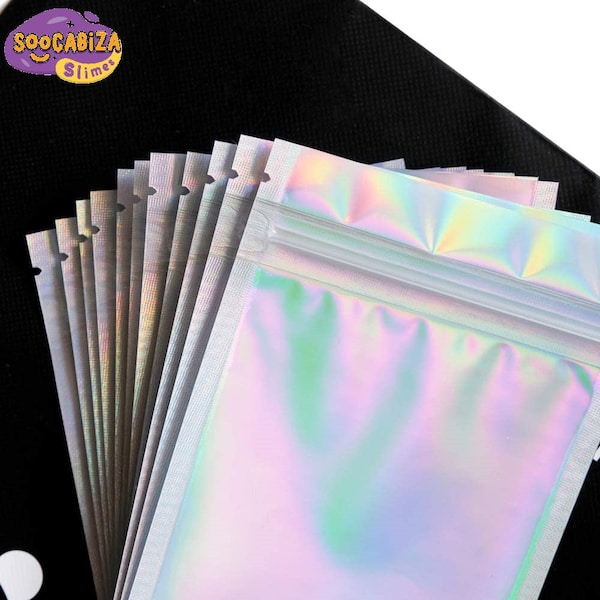 Mylar Holographic Resealable Bags - 3 x 4" Smell Proof Bags- Sealable Heat Seal Bags for Candy and Food Eyelash Lip Gloss Packaging