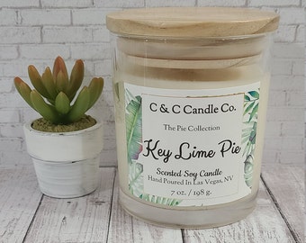 Soy Candle | Key Lime Pie Scented Candle | Glass Jar with Bamboo Lid | Hand poured | Great Gift | Handmade | Soy Wax Candle