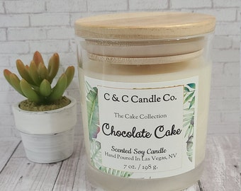 Chocolate Cake Scented Candle | Soy Wax Candle | Glass Jar with Bamboo Lid | Hand poured | Great Gift | Handmade | Deliciously Scented