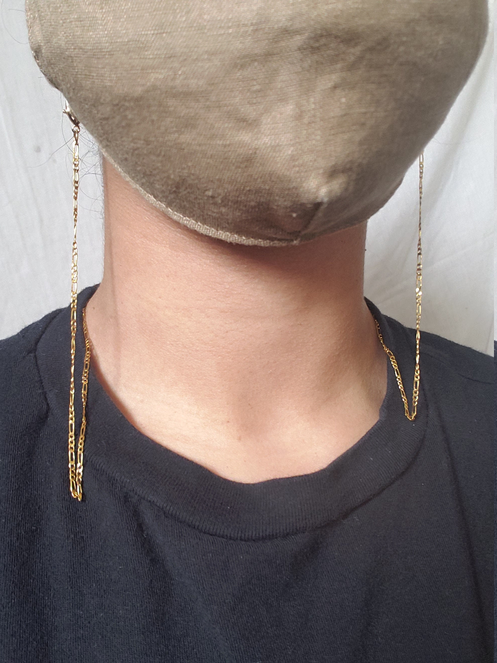 Figaro, 14k Gold Plated Chain,Face Mask Necklace, Mask Chain, Detacha…