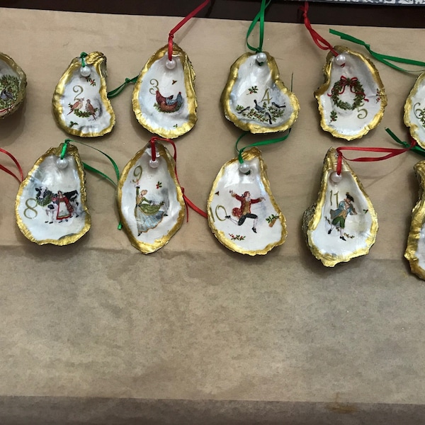 12 Days of Christmas Oyster Shell Ornaments