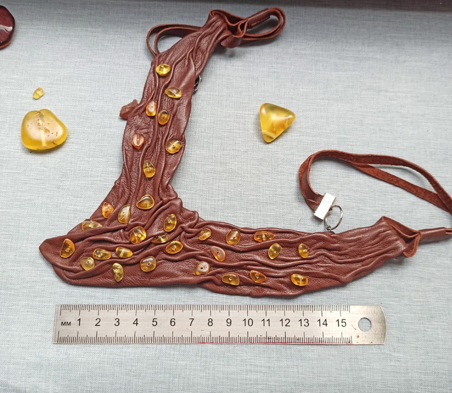 Leather amber necklace Designer necklace Brown leather Etsy