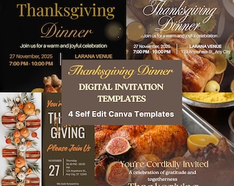 Bearbeitbare Thanksgiving-Dinner-Einladung | Canva Vorlage | Herbst Feier einladen