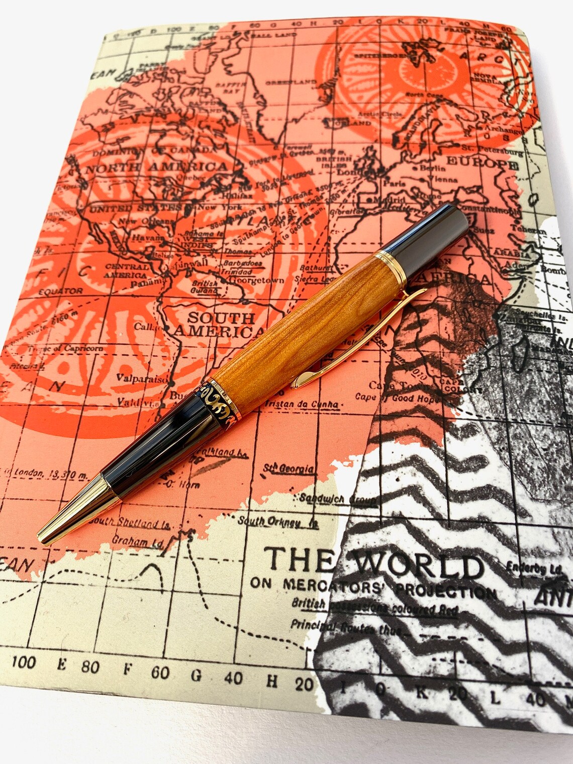 Hand made pen in Spanish olive wood with gunmetal and gold Etsy