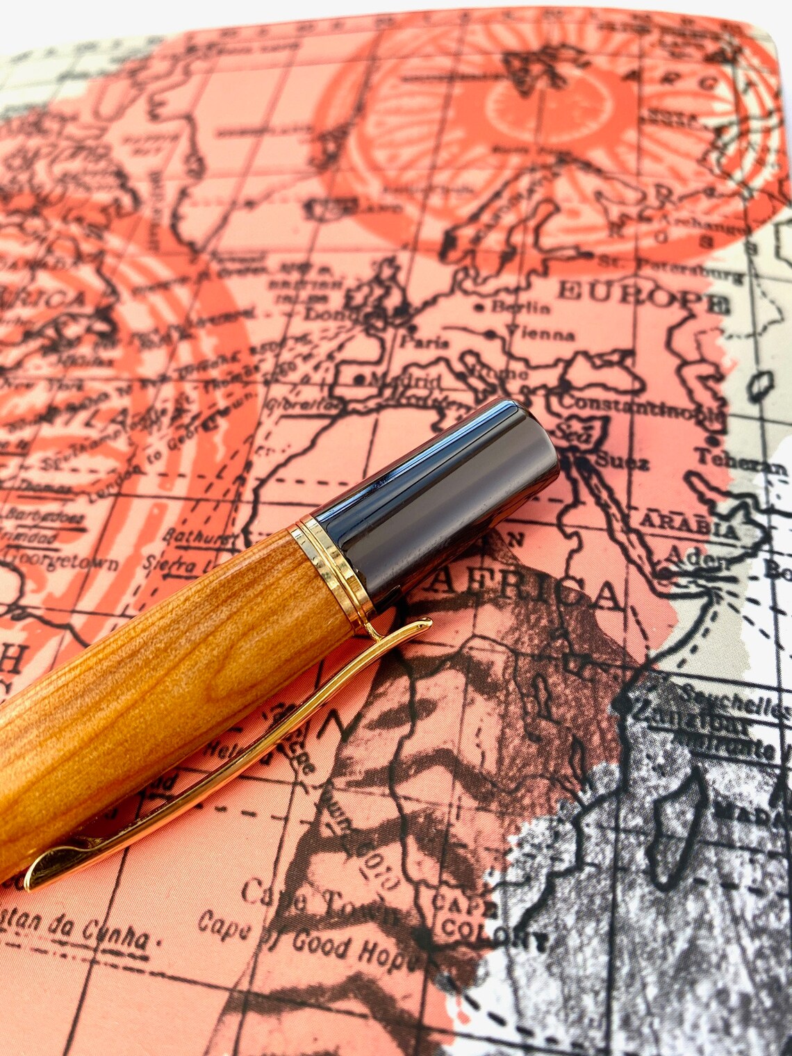 Hand made pen in Spanish olive wood with gunmetal and gold Etsy