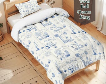 Classic Winnie The Pooh Childrens Room Toile Comforter, Classic Pooh Bear Room Twin Bedding, Toile Comforter for kids room