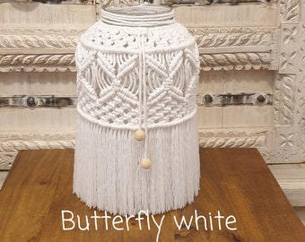 Macrame Lantern Jar Cover: Boho Candle Holder with Wooden Beads