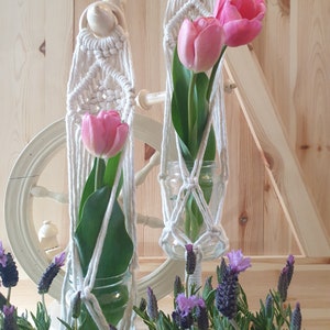 Makrameeglashalter 2er-Set, Makrameeglashalter, Makrameelaternenhalter, Makrameekorb, Blumenhängen, Pflanzenhänger, Glashänger
