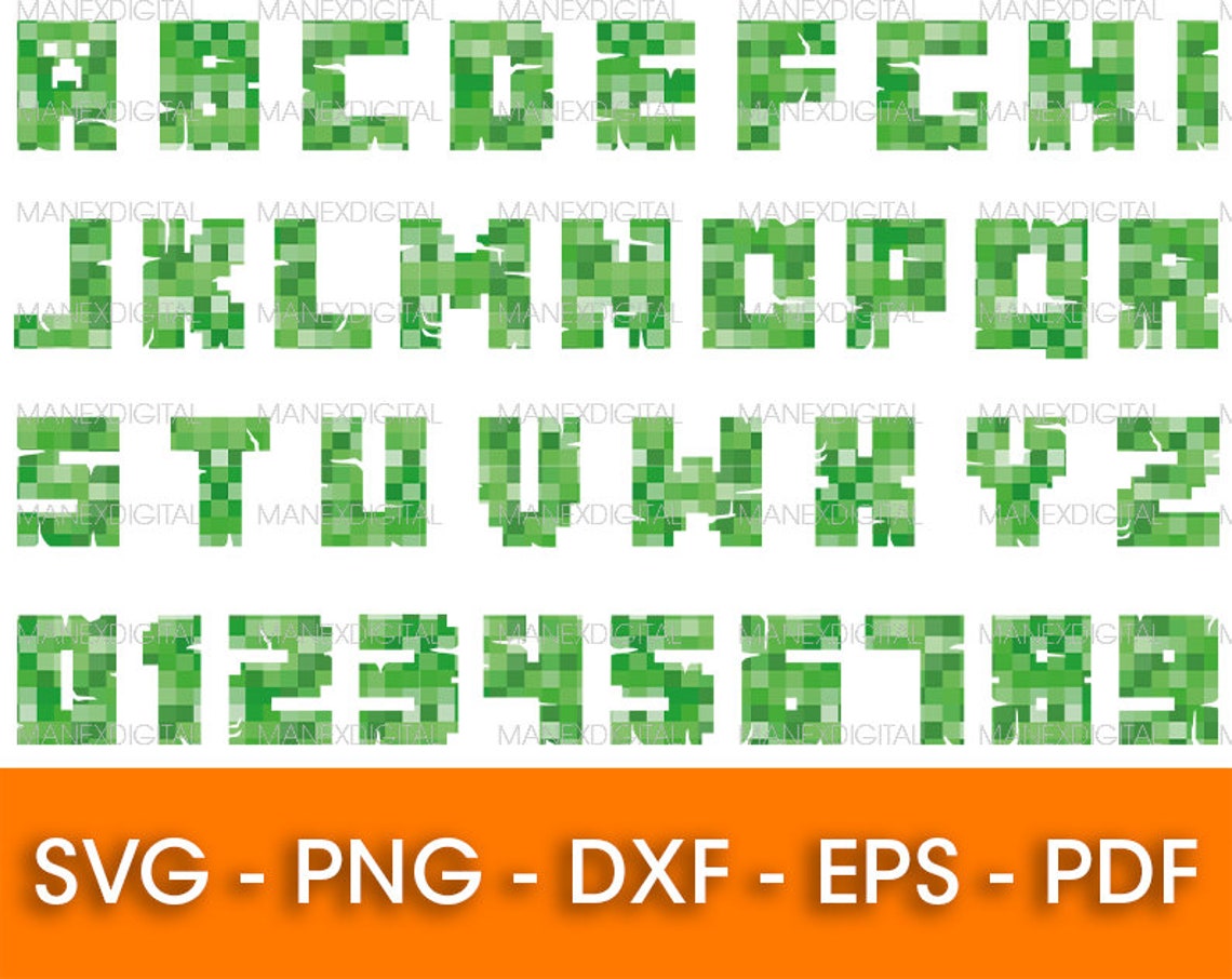 minecraft pixel font svg vector minecraft font svg etsy
