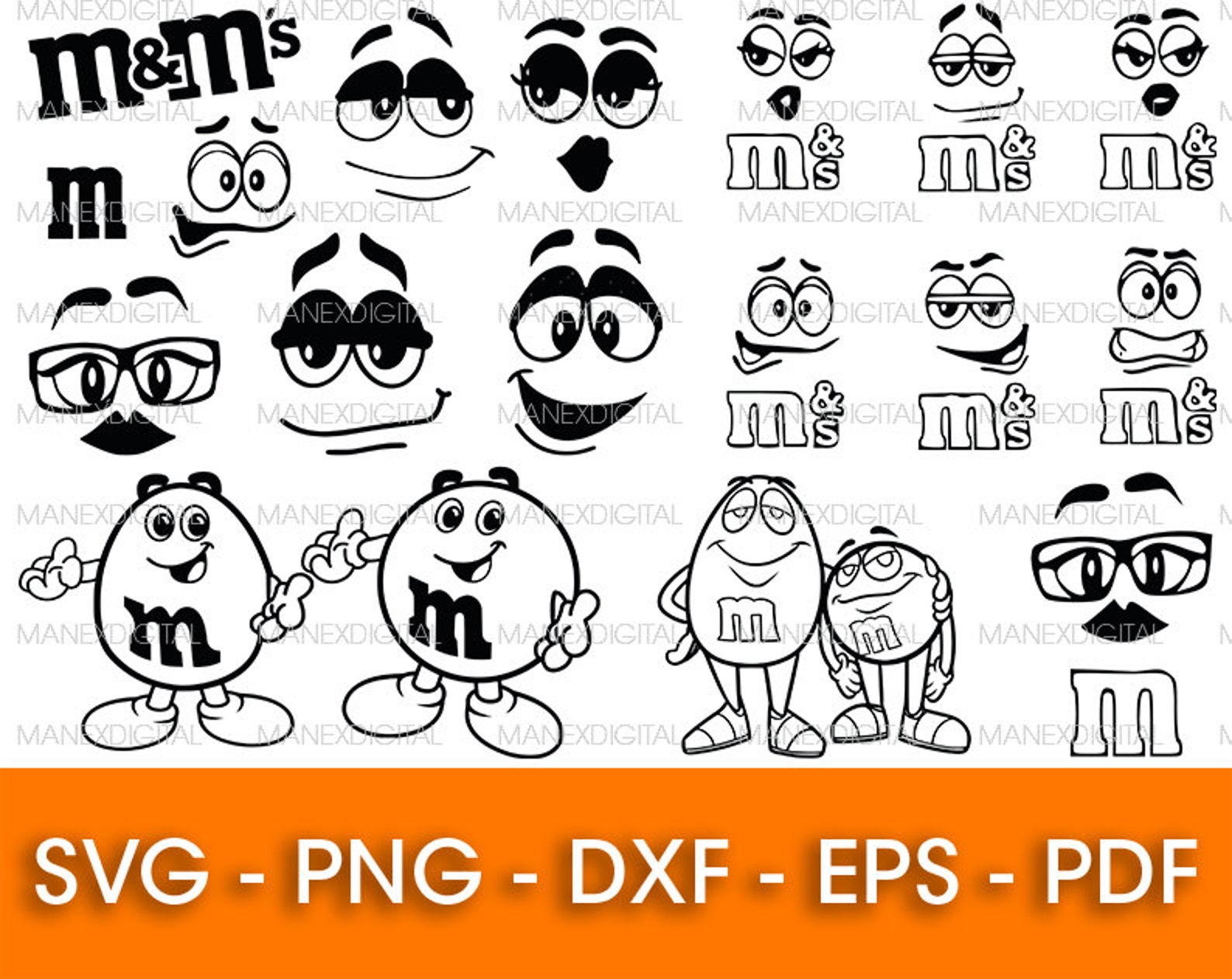 M and M's Face Bundle SVG m&amp;m faces svg m and m candy m | Etsy