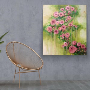 Floral painting , textured art , abstract roses , textured roses , abstract painting  70x60 cm