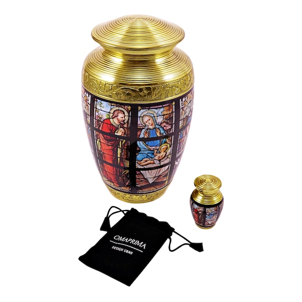 Church Stained Glass Urns - Cremation Urns for Human Ashes - Adult Urns with Satin Bag for Memorial, Funeral, Burial or Columbarium