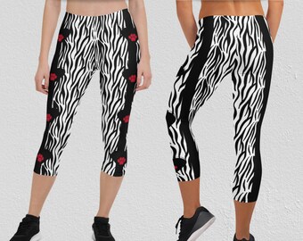Slimming Pants with Zebra Print - Capri Yoga Pants for Women