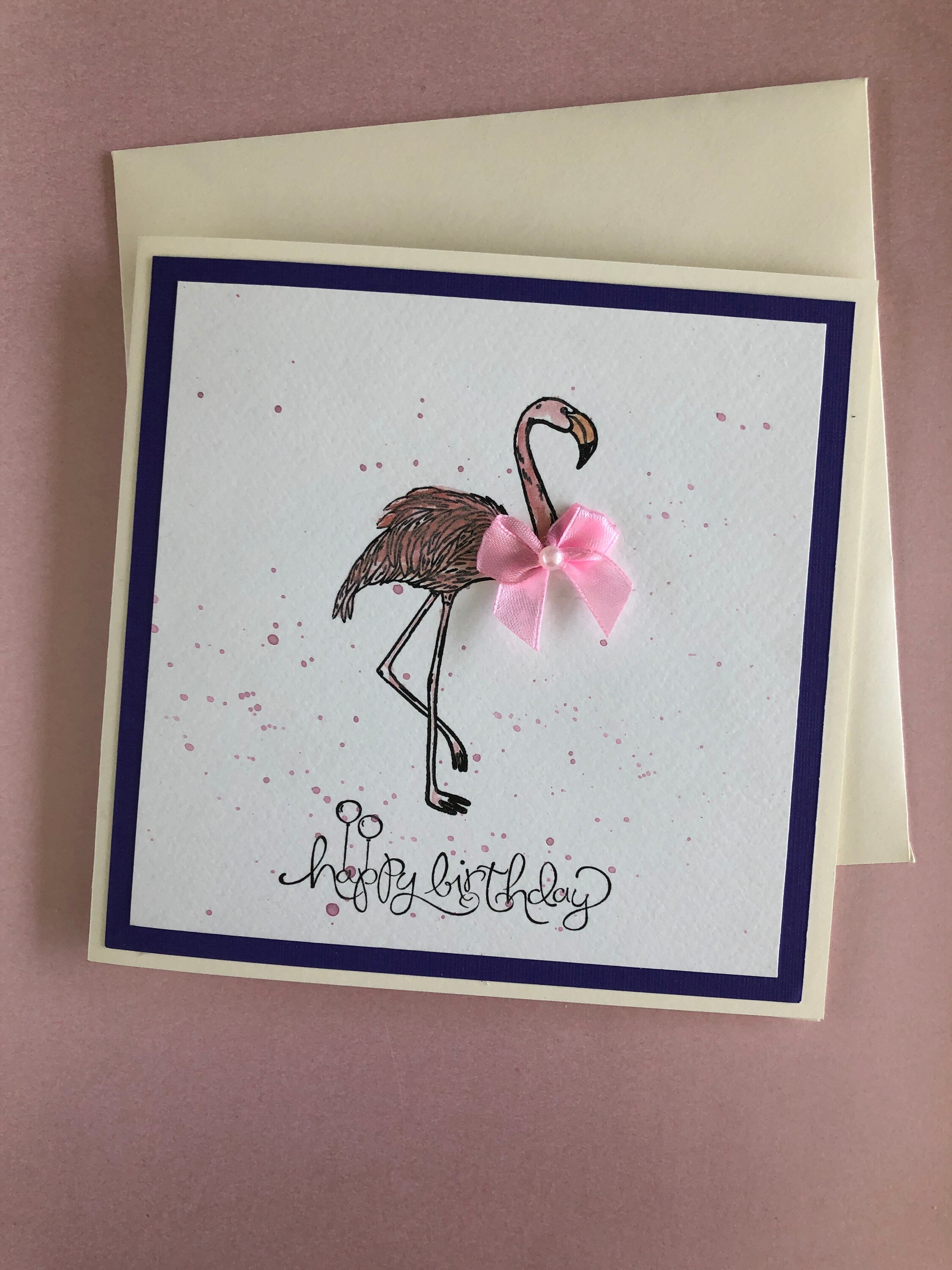 Handmade flamingo birthday card | Etsy