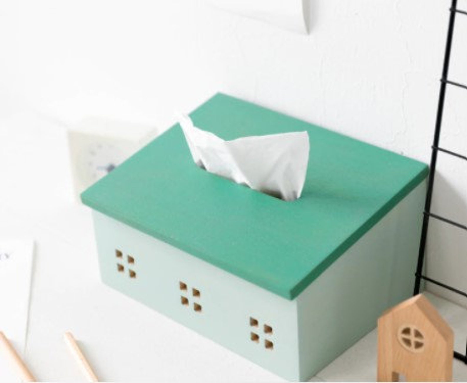 Wood Tissue Box Tissue Holder House Box Tissues Paper Napkin Etsy