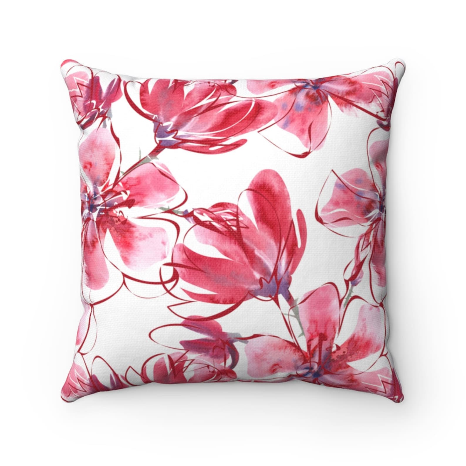 Floral Throw Pillow Cover Decorative Pink Flowers Pillow Etsy