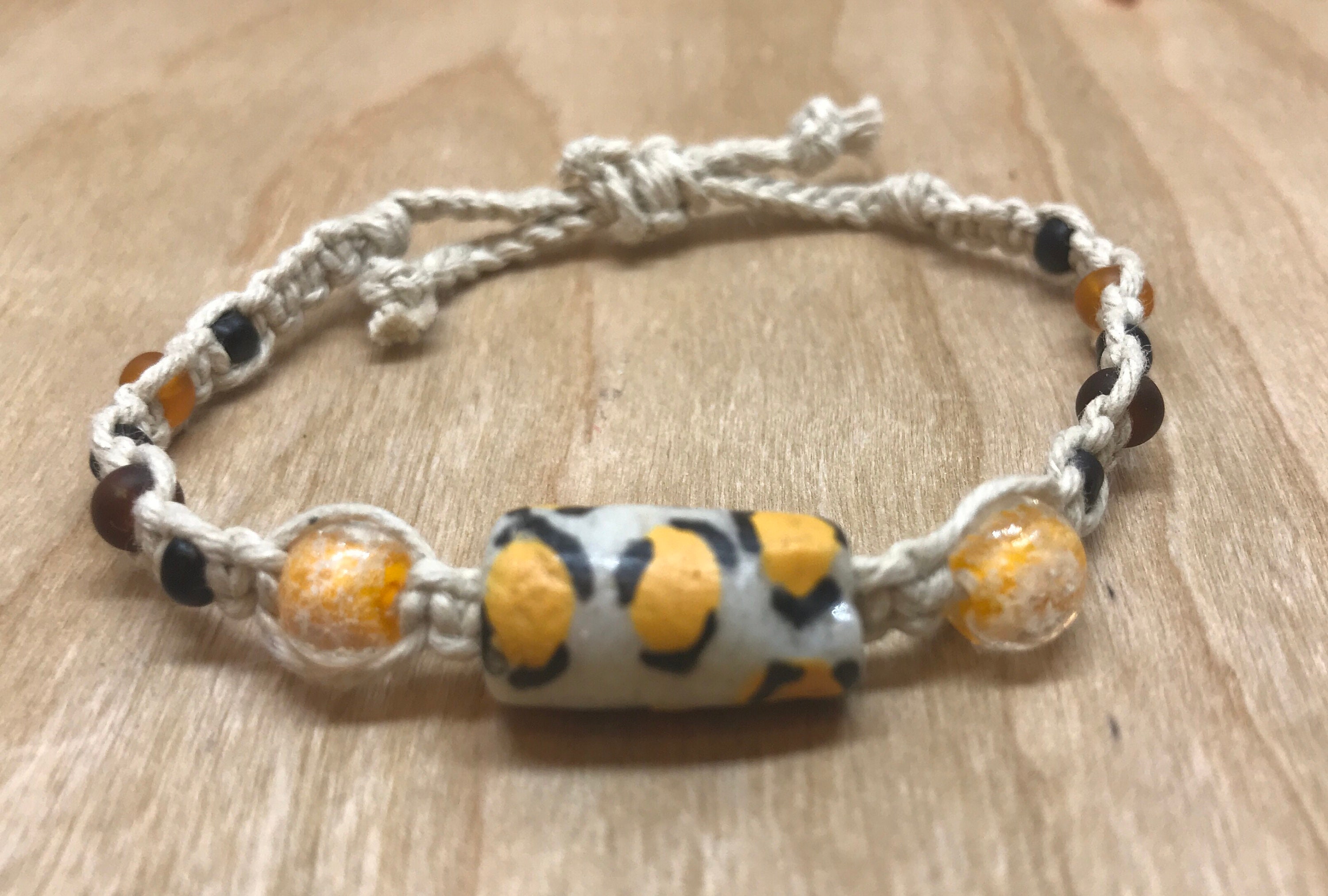 Beaded natural hemp bracelet Etsy