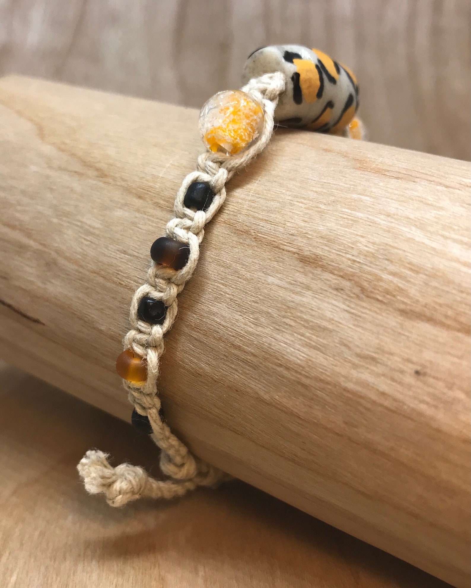 Beaded natural hemp bracelet Etsy