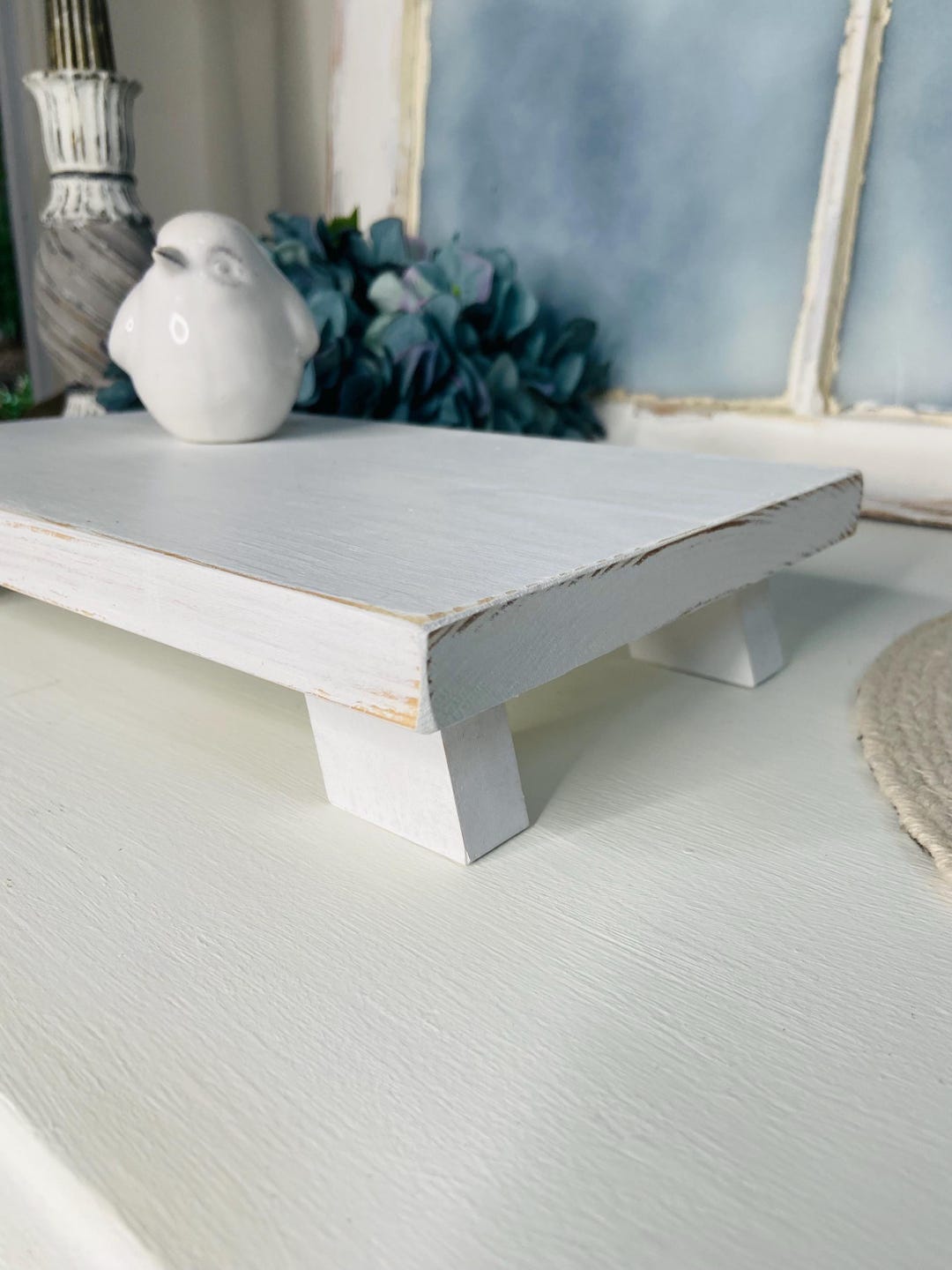 White Table Risers White Distressed Wood Table Riser: Farmhouse Pedestal Decor, Angled ...