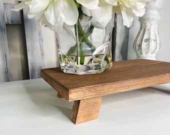 Stained Wood Table Riser: Rustic Farmhouse Decor Tray, Angled Foot Riser