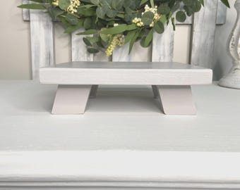 Farmhouse Gray Wood Riser: Rustic Plant Stand Tray, Farmhouse Decor