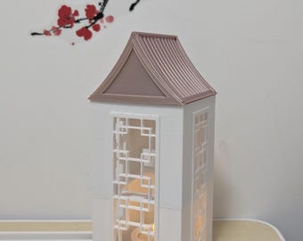 3D Printed Tea Bag Holder & Oriental Lantern | Cute Kitchen Organizer with Rechargeable USB-C Tea Light | Cozy Tea Lover Gift