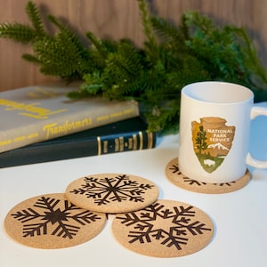 Snowflake Coasters - Set of 4 Engraved Cork Coasters