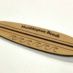 Engraved Huntington Beach Waves Surfboard Keychain 3.375&quot; x 1&quot;