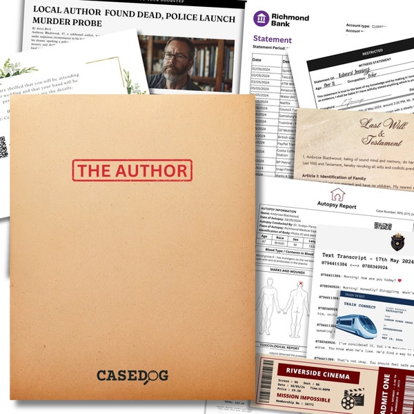Personalised Murder Mystery Case File - "The Author" | Interactive Detective Case File | Unsolved Cold Case | Date Night