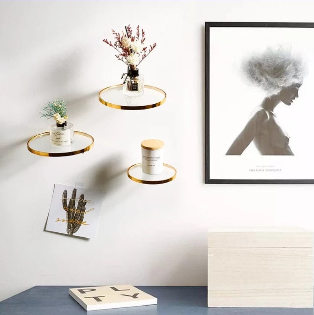 Gold Round Stylish Shelf Shelving Glass Shelf Unique Etsy