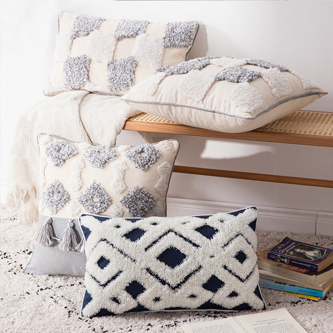 18 STYLES Macrame Decorative Boho Cushion Throw Pillow Grey Etsy