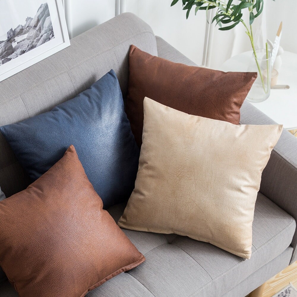 Soft Faux Leather Cushion Cover Pillow Brown Tan Green Etsy UK