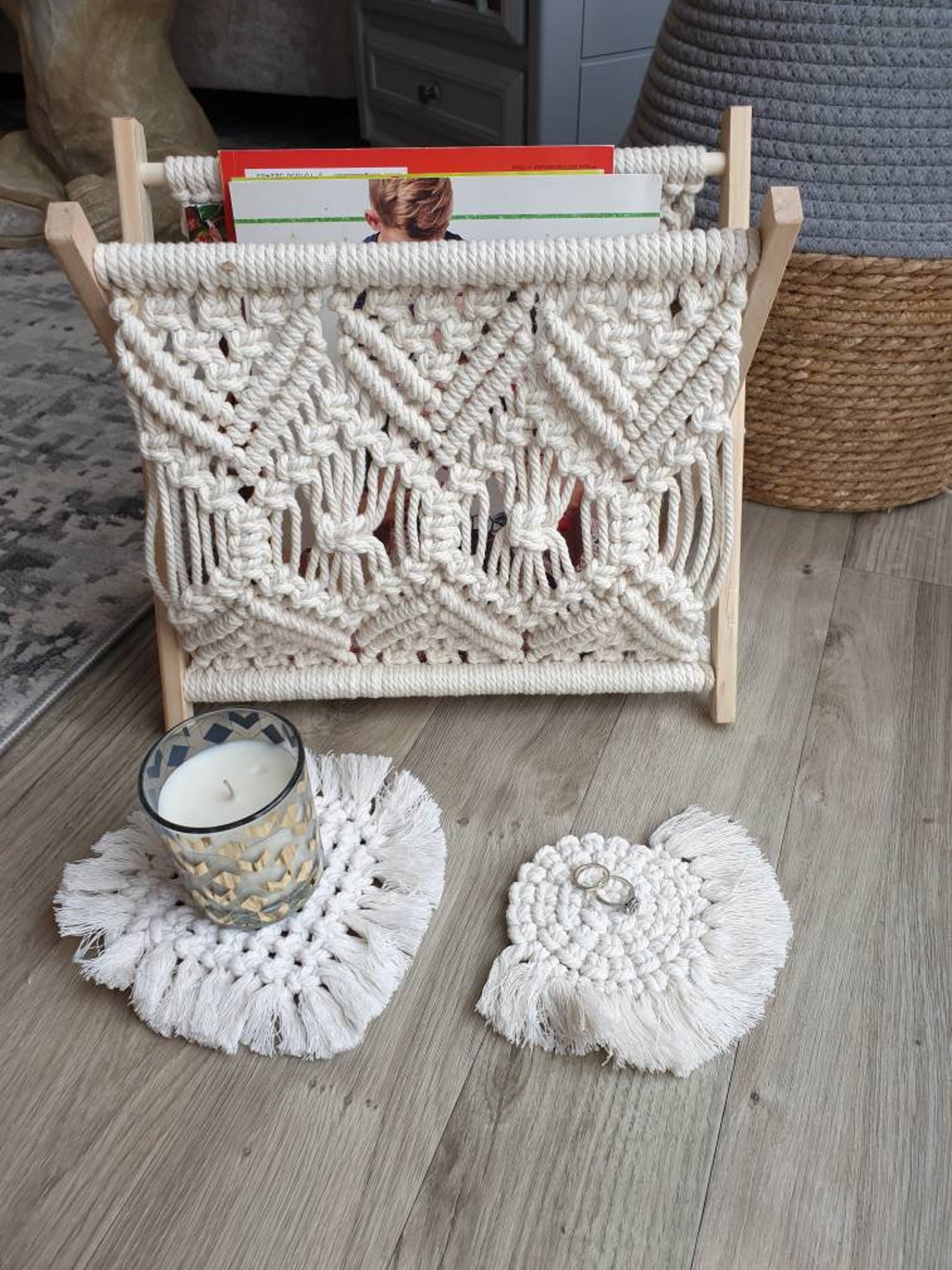 Luxury Boho Macrame Magazine Holder Rack Newspaper Swaddle Etsy