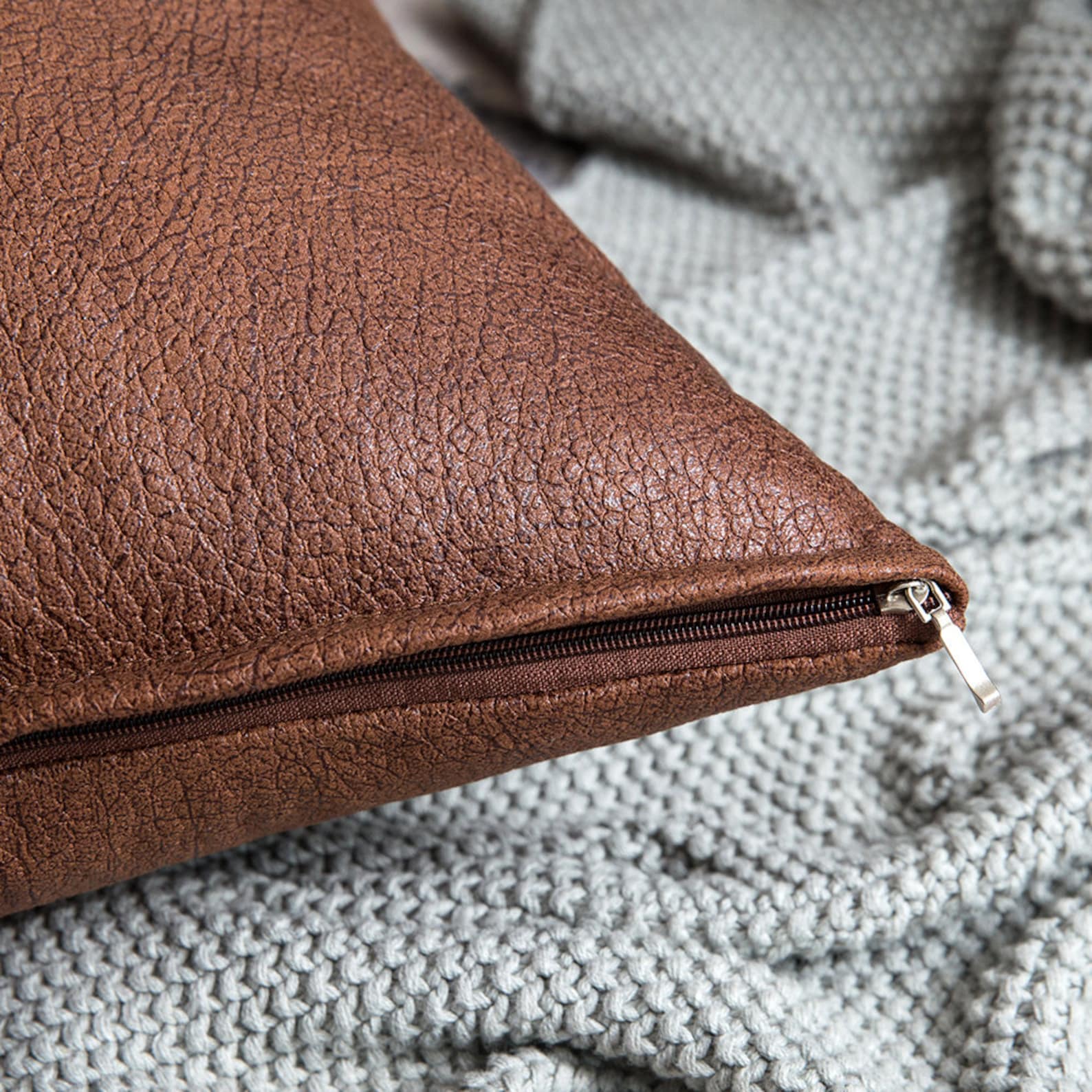 Soft Faux Leather Cushion Cover Pillow Brown Tan Green Etsy UK