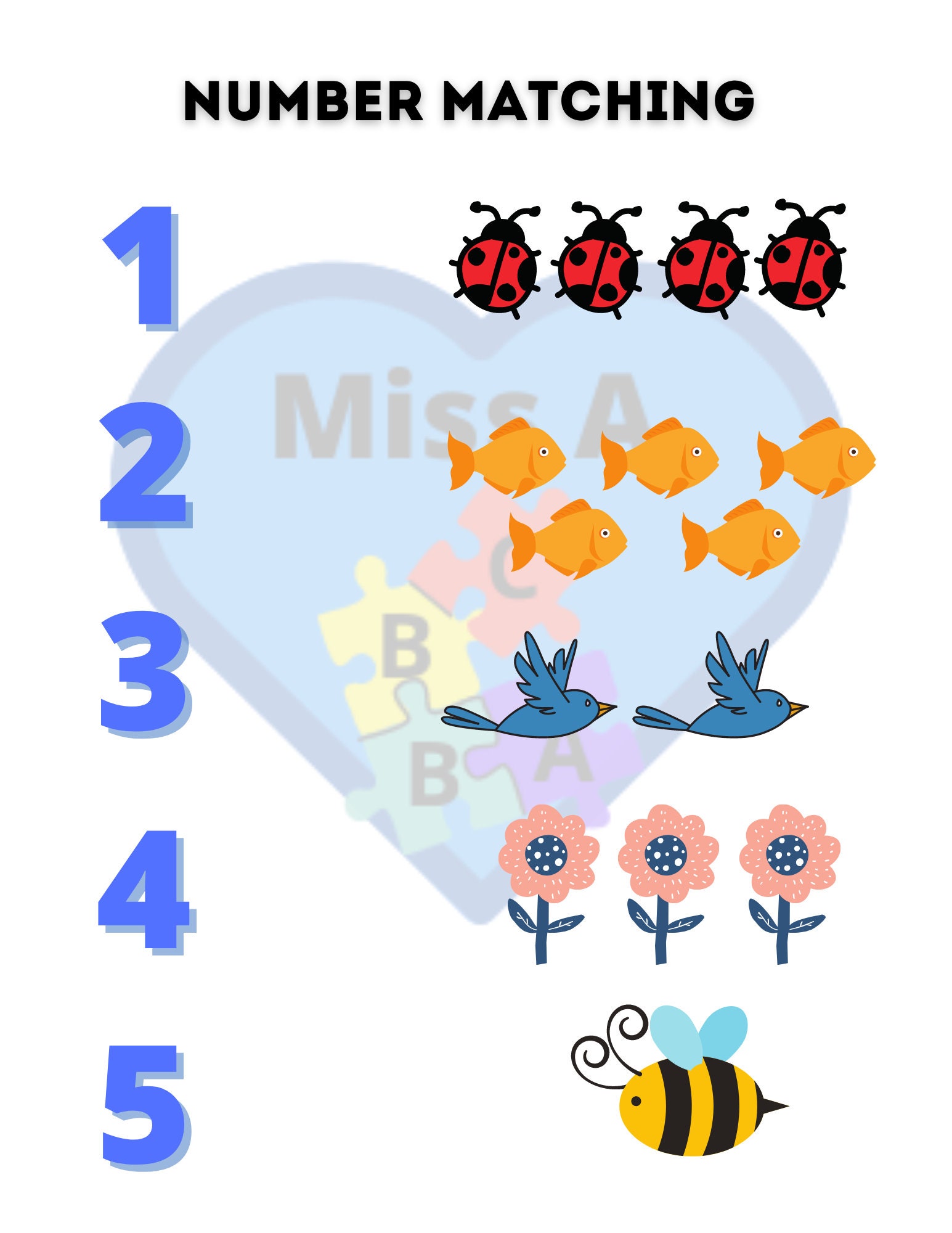 number matching printable numbers 1 5 images etsy