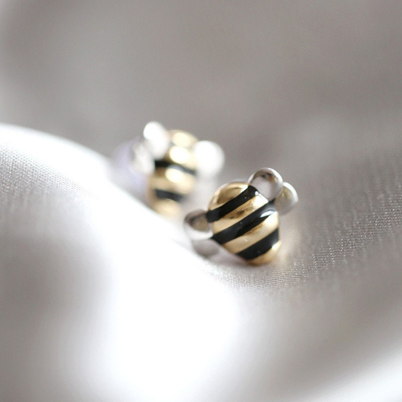 Orecchini A Goccia Argento Sterling Con Ape, Chiusura A Leva, Nuovi
