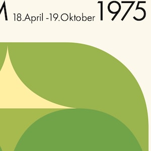 May include: A green and yellow abstract design with the text "18.April - 19.Oktober 1975".