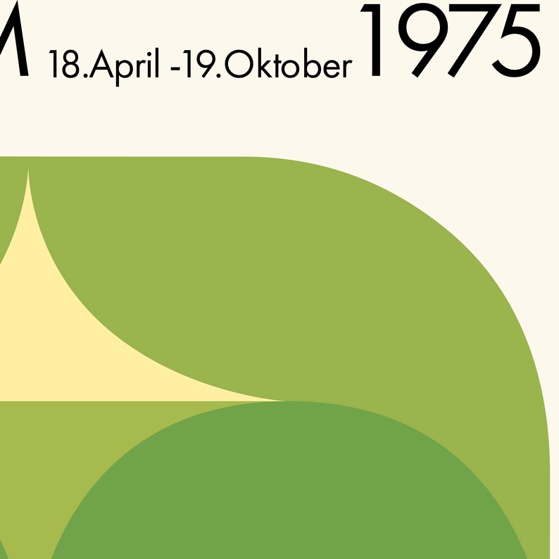May include: A green and yellow abstract design with the text "18.April - 19.Oktober 1975".