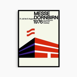 MESSE DORNBIRN 1976, Arte gráfico, Arte minimalista, Mediados de siglo, Tipografía, Arquitectura, Arte abstracto, Impresión de carteles, Póster interior moderno