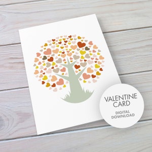 PRINTABLE Tree of hearts greeting card | valentine heart tree | minimalist valentine card | Scandi style valentine card | MCM valentine card