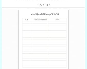 Plantilla de registro de mantenimiento de césped, minimalista, de EE. UU., imprimible, digital, descarga instantánea en PDF