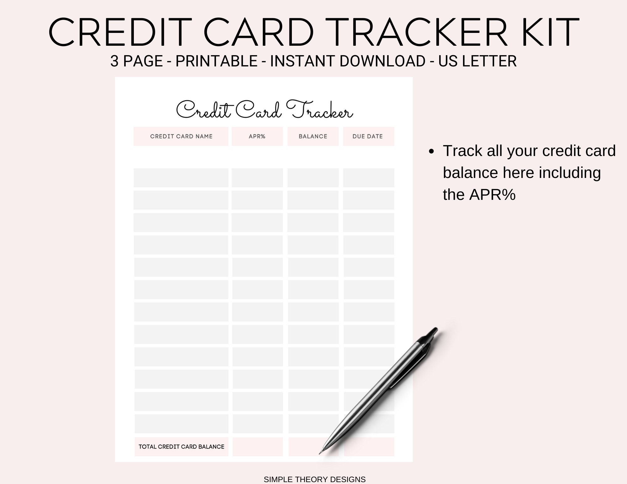 Credit Card Tracker Template Organizer Debt Pay off Kit Set Printable 3 Credit Card Tracker Template Organizer Debt Pay off Kit Set Printable 3