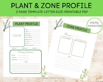 Plantilla de perfil de zona y planta de jardín de 2 páginas Hardiness de la planta Jardinería Descarga digital imprimible