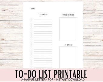Plantilla imprimible diaria de lista de tareas pendientes (minimalista, simple, tamaño carta, A4, A5)