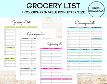 Lista de compras: Organizador imprimible con 4 colores (PDF)