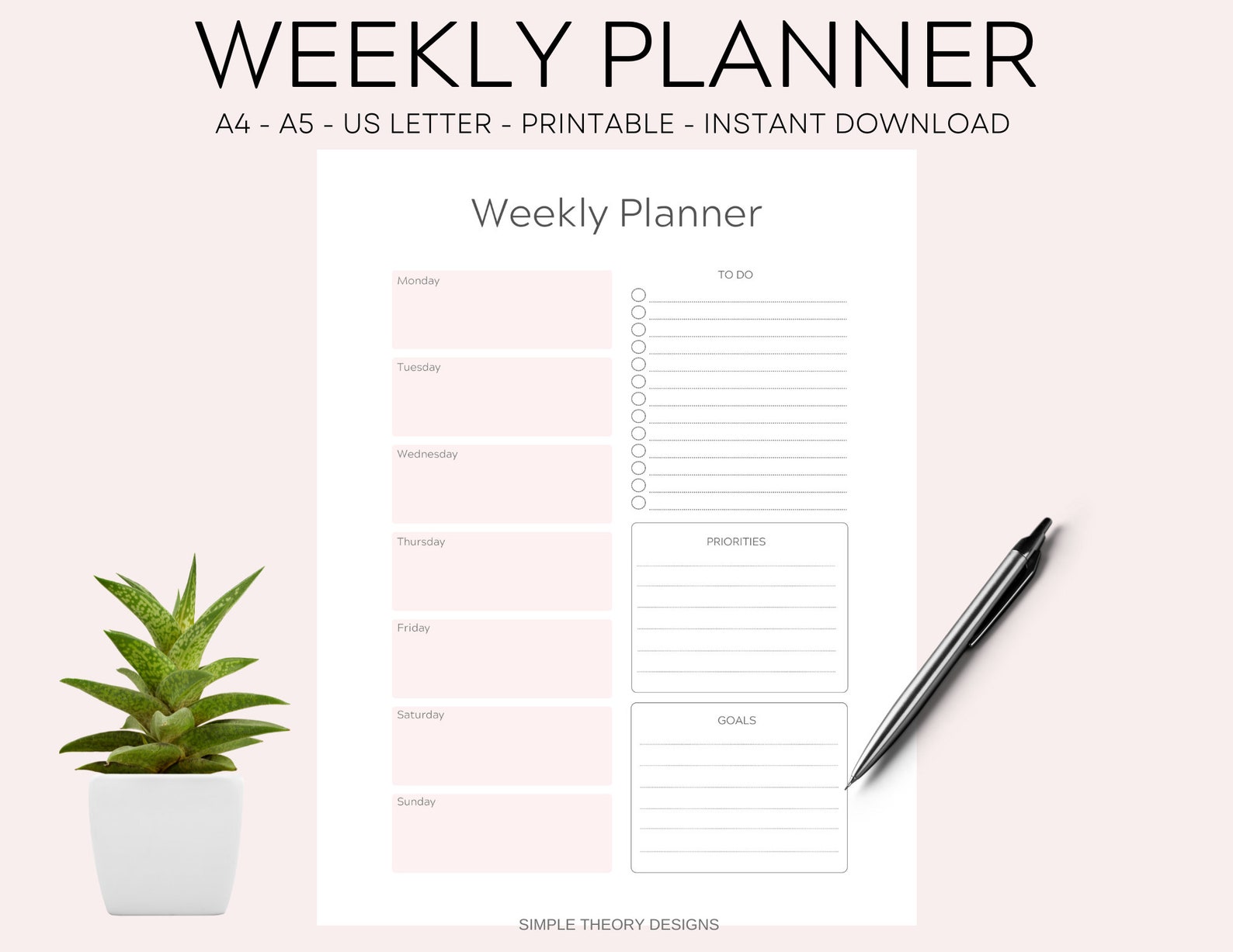 Weekly Planner Template A4 A5 Letter Printable Instant Download - Etsy