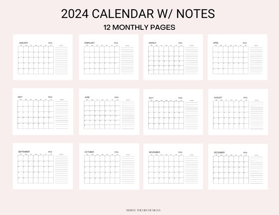 Calendrier 2024 mural CASELLE HORIZONTAL planning mensuel idéal pour notes  et notes - A4-30 x 21 cm