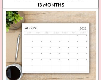 Calendario académico 2025-2026 de 13 meses, minimalista, sencillo e imprimible